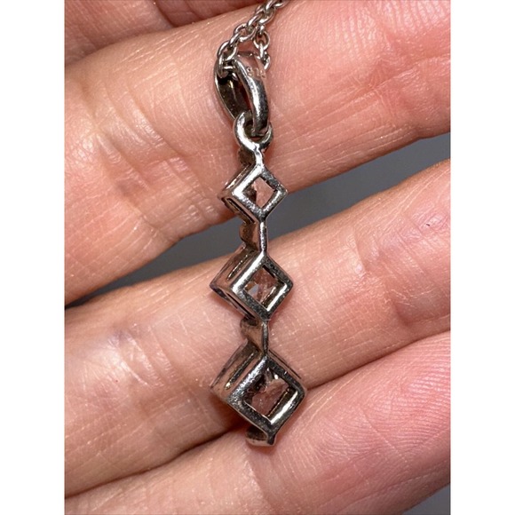Sterling Silver Necklace Pendant CZ Three Square Faceted Drop 18-21" - Picture 12 of 12